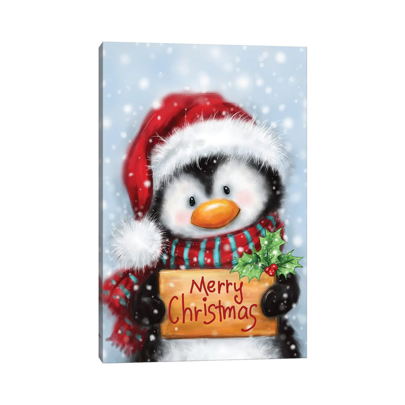 Penguin With Handwriting by MAKIKO - Wrapped Canvas Print, 20.32 cm H x 30.48 cm W