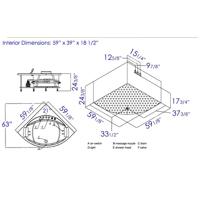 59.13'' White Acrylic Corner Whirlpool Bathtub