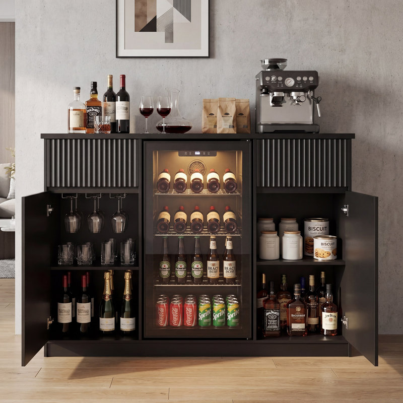  Armoire à café avec mini réfrigérateur et rangement pour le vin, buffet pour la cuisine et la salle à manger, l 55,1 po noir