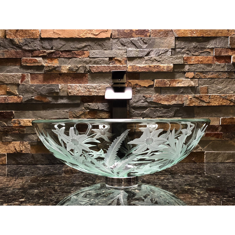 Elegant Glass Engraving Studio 16.5'' Glass Circular Bathroom Sink
