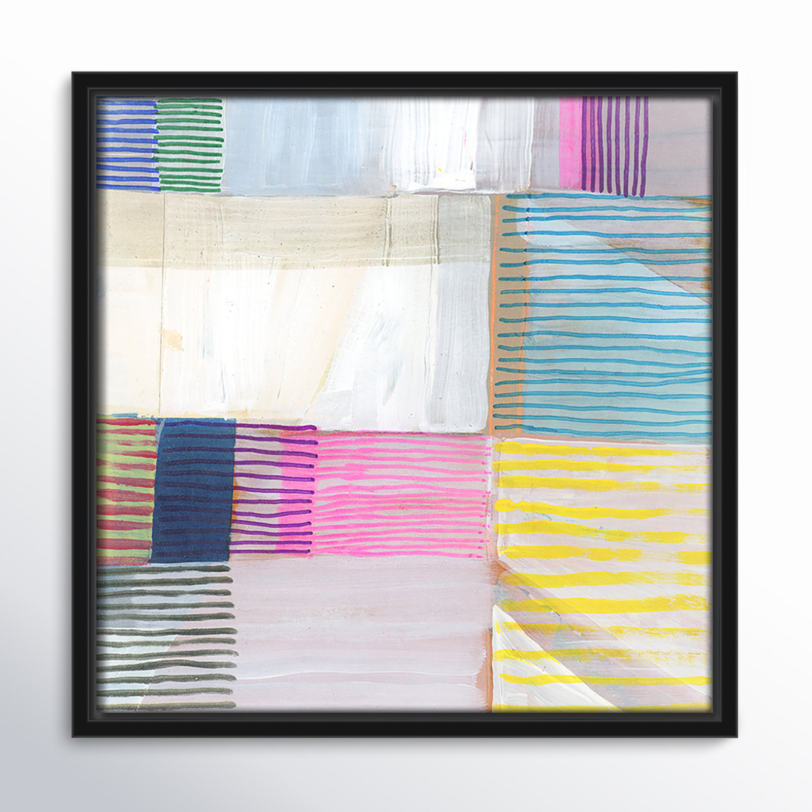 Clarendon "Bright Net III" Painting by Cartissi, 13.5" H x 13.5" W x 2" D, Black Framed
