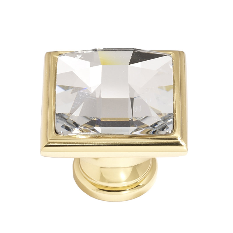 Swarovski Crystal Square Knob, Polished Brass