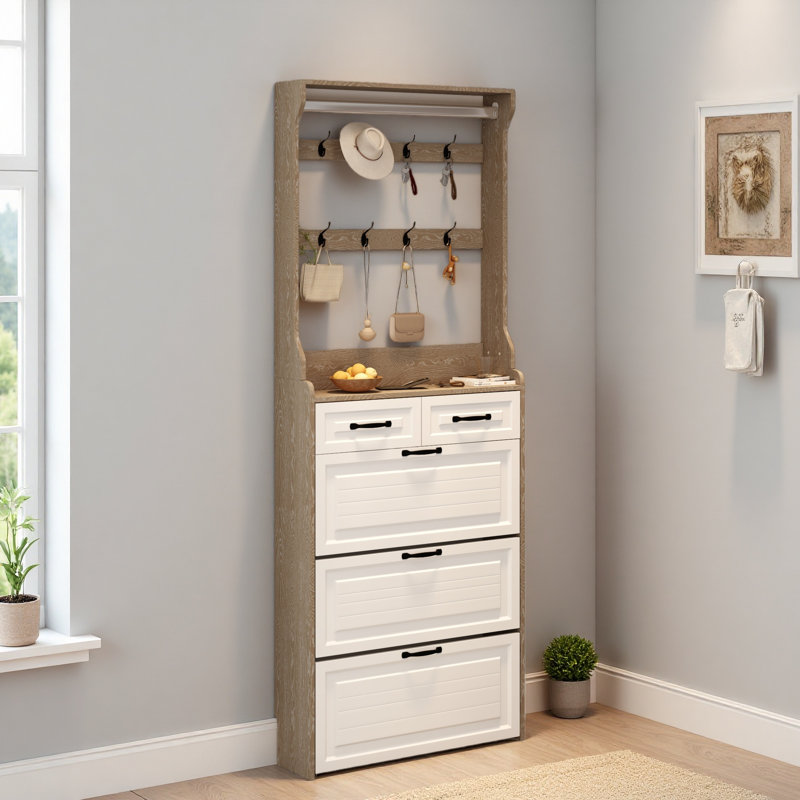 Range-chaussures avec 3 portes et 2 tiroirs avec support, grand espace de rangement