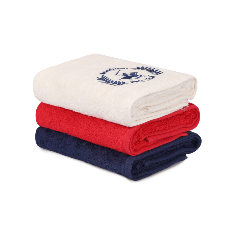 Ensemble de 3 serviettes de bain 100% coton, Rouge / blanc / bleu foncé