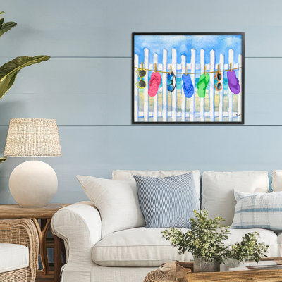 Summer Clothesline with Flip Flops Framed Giclee, design by Paul Brent