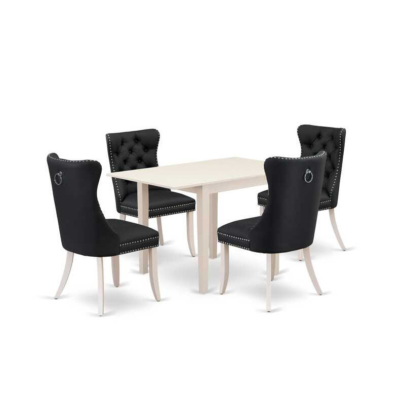 5-Piece Mahogany Finish Solid Wood Top - Rectangular Upholstered Dining Room Set with Dropleaf - Seats 4, Black, White