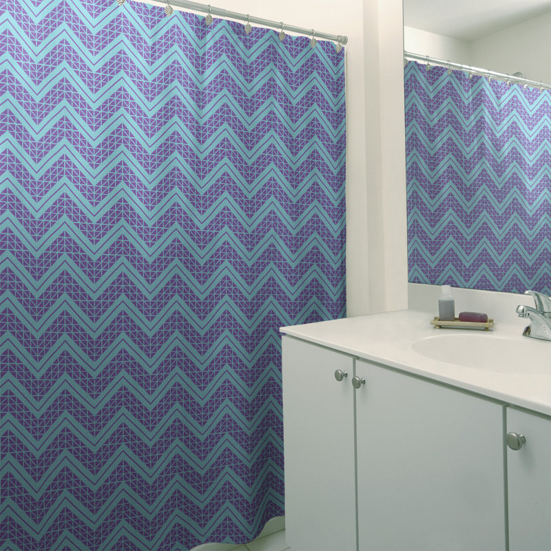 Rideau de douche simple à chevrons à la main classic, Sarcelle / Mauve