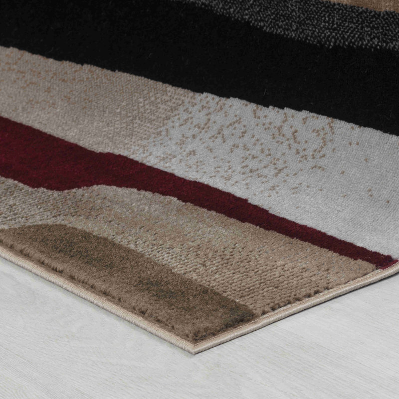 Rug Branch Zaman 7' x 10' (6'7" x 9'6") Brown/Red Abstract Indoor Area Rug, Contemporary, Low Pile, Stain-Resistant Carpet - Living Room, Bedroom, Dining Room, and Kitchen