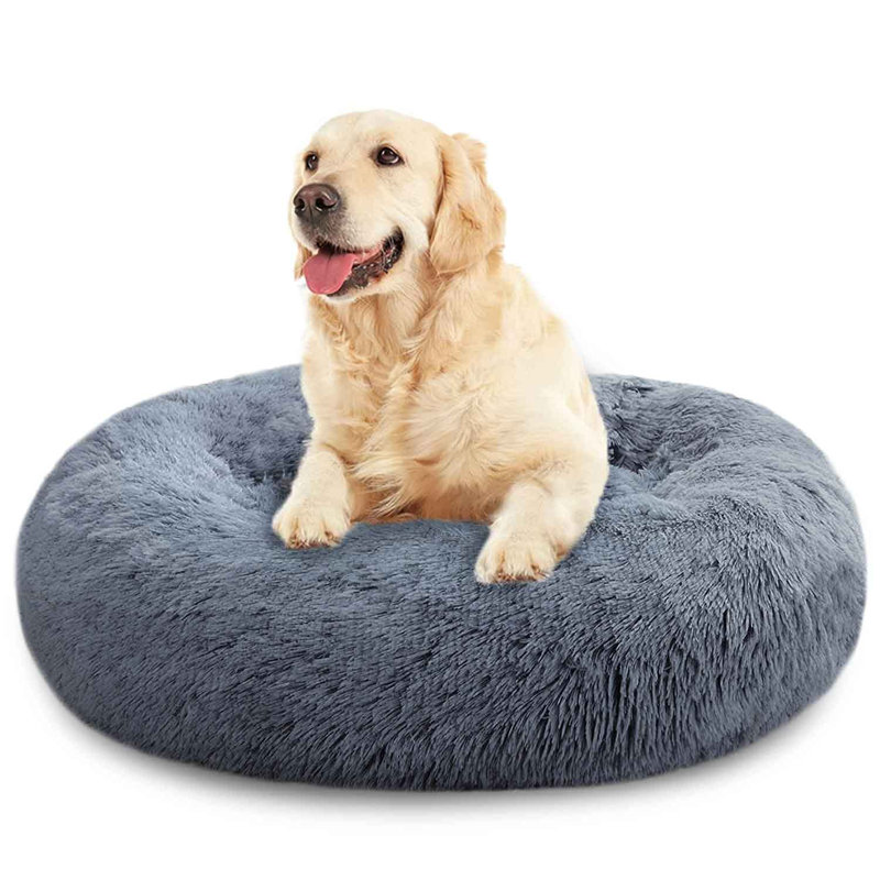 Beignet long en fourrure Courser Calming Cuddler, H 8 po x l 24 po x P 24 po, gris, Moyen (26 à 40 lb)