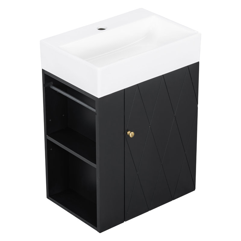 Meuble-lavabo flottant 20 po avec comptoir en céramique 20 po, Noir