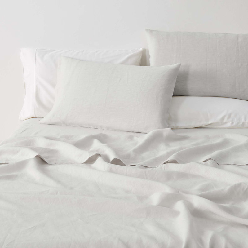 Cloud White Linen Euro Pillowcase Set with Inner Envelope Closure