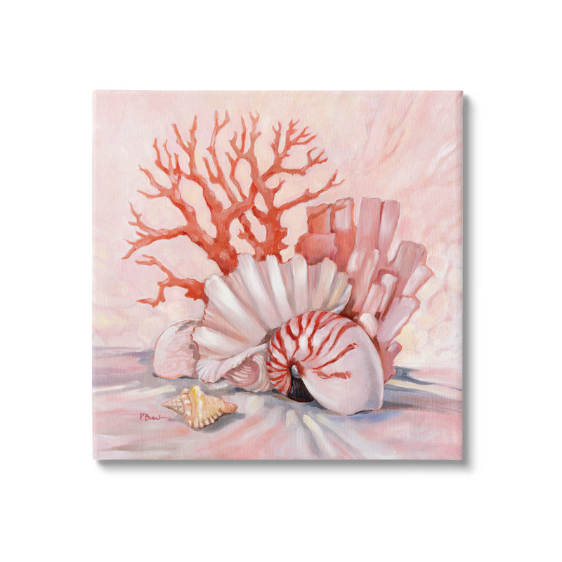 «Coral Still Life Aquatic Seashells» par Paul Brent - peinture sur toile tendue, H 17 po x l 17 po x P 1,5 po