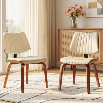 Modern Upholstered Faux Leather Dining Chairs with Walnut Bentwood Frame