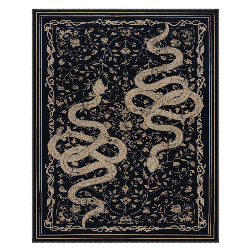 Palos Vintage Washable Snake Black 8X10 Area Rugs For Living Room Bedroom Indoor Low Pile Rug for Dining Room Carpet