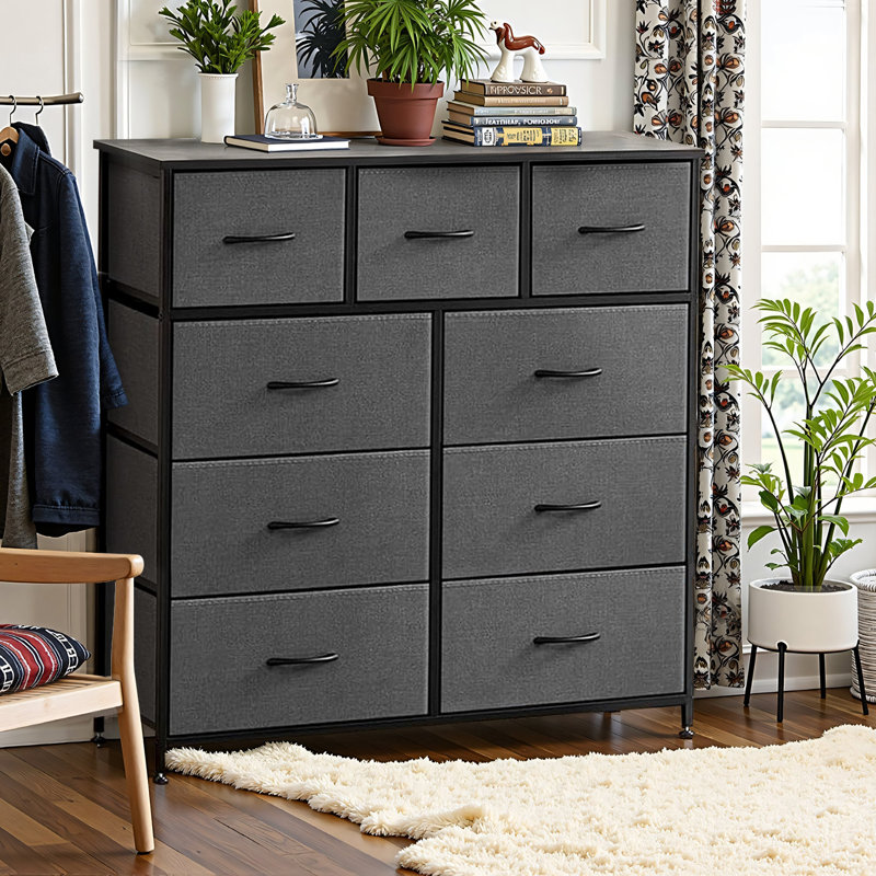 Commode 9 tiroirs Xinia, Gris