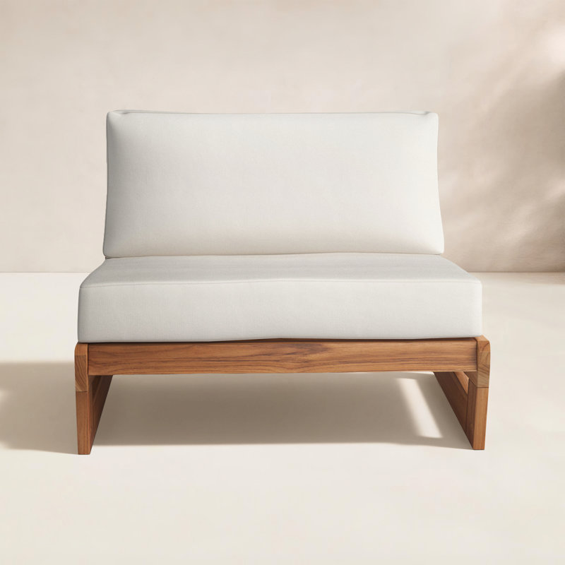 Chaise de patio en teck avec coussins Despina, Beige