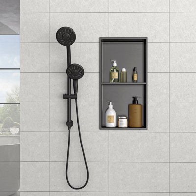 13" X 25" Stainless Steel Shower Niche Double Shelf, Gunmetal Black