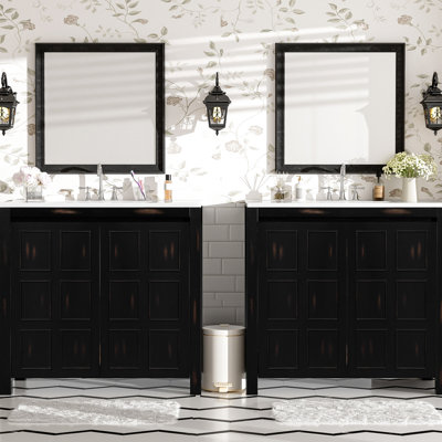 Meuble de salle de bain de 183 cm avec lavabo double en céramique - Finition rétro, étagères spacieuses pour les articles de toilette, portes, grand espace de rangement