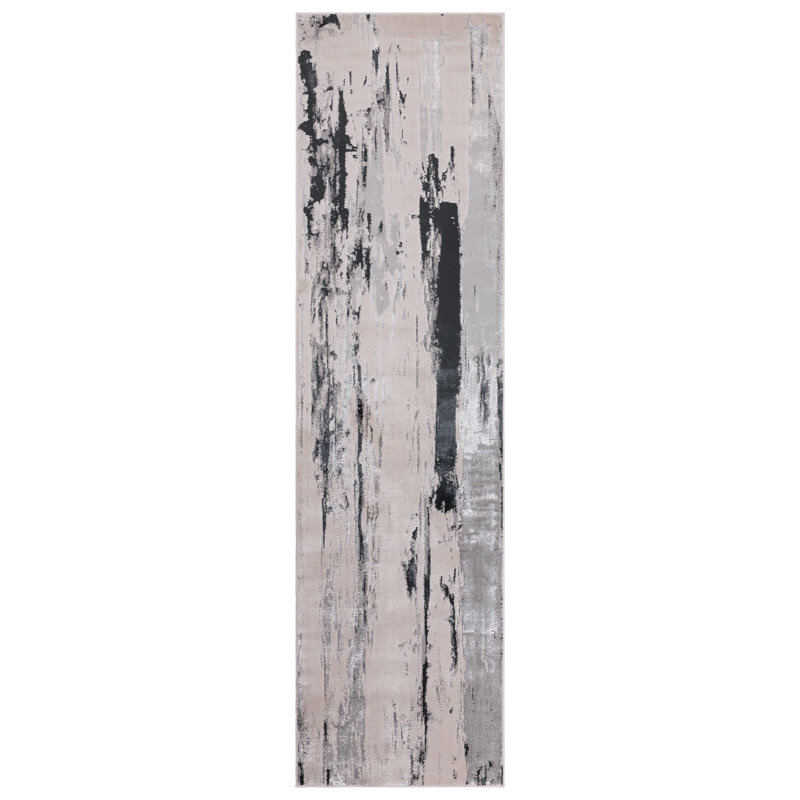 Kinslow Metallic Beige/Silver/Black Rug, Runner 66 x 240cm