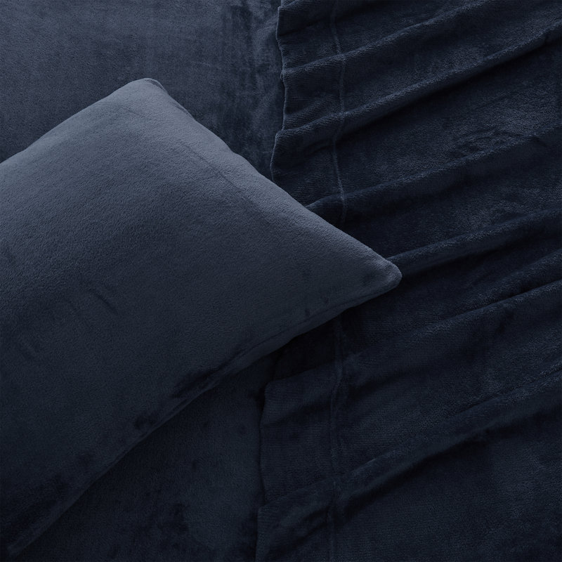 Ensembles de draps en velours ultra doux, Ensemble de draps pour lit double avec un drap-hou, Couleur unie, Bleu marine