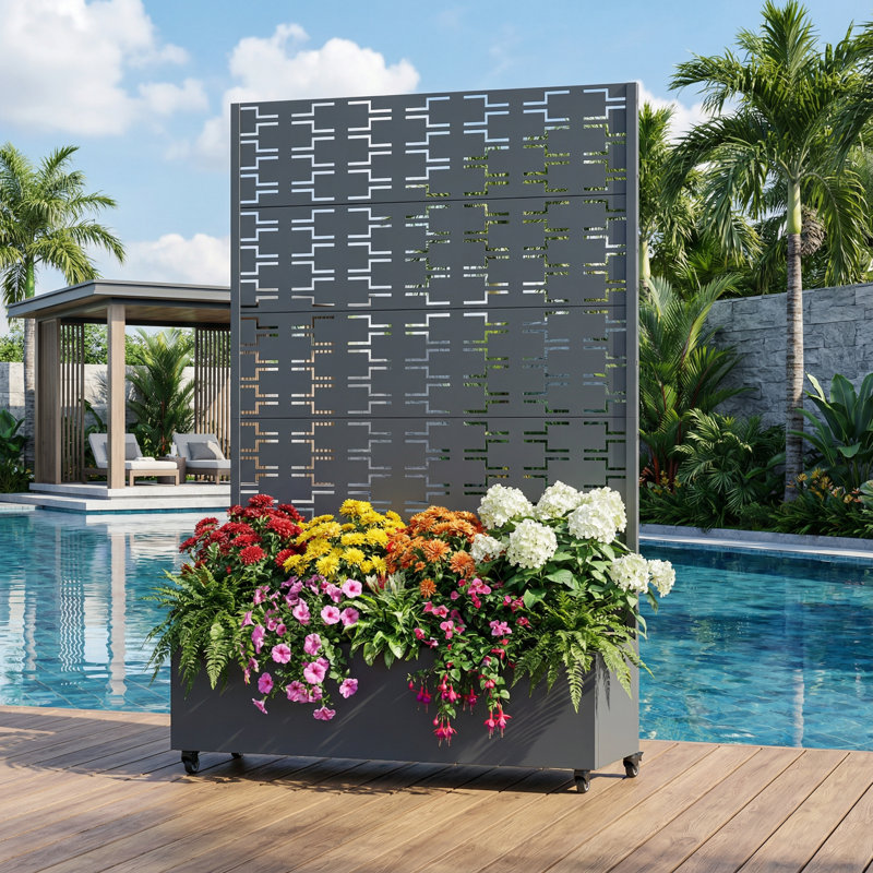 Boîte à fleurs en métal galvanisé avec treillis Forson, H 72 po x l 47 po x P 16 po, Gris Pierre