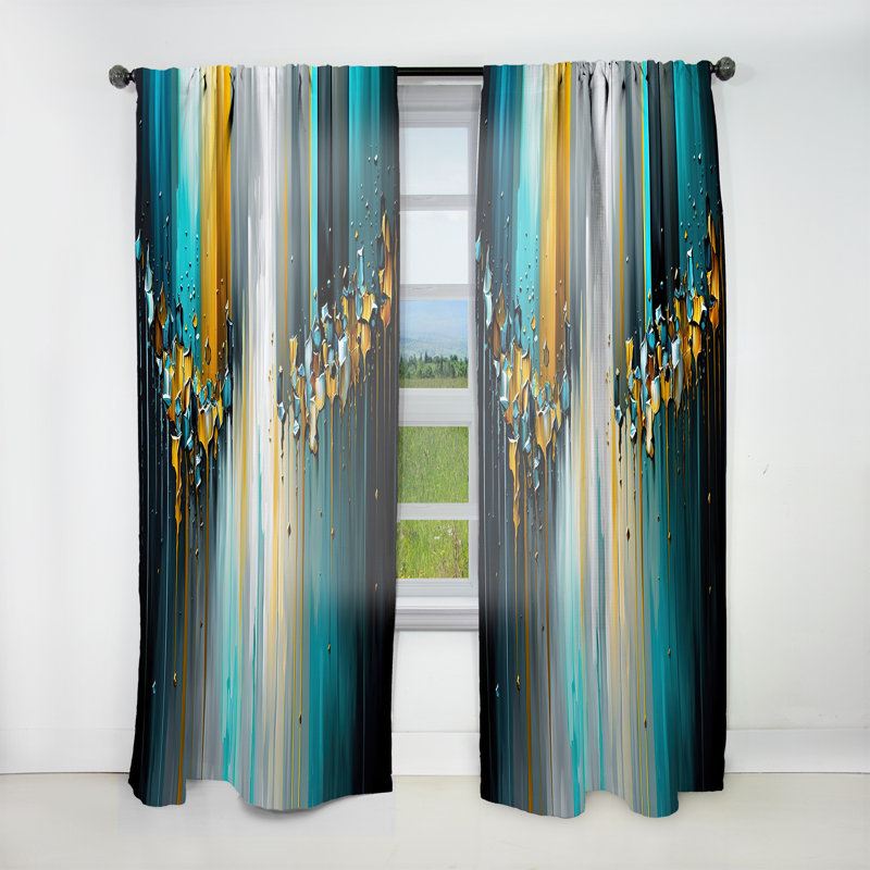 Baldev - Abstract Geometric Black And Green IV - Modern Velvet Curtain - Room Darkening - 1 panel, 52" W x 84" L