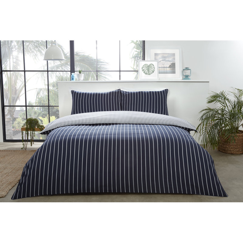 Brayden Studio Eriksay Striped Duvet Cover Set with Pillowcases, King - 2 Standard Pillowcases, Blue/White