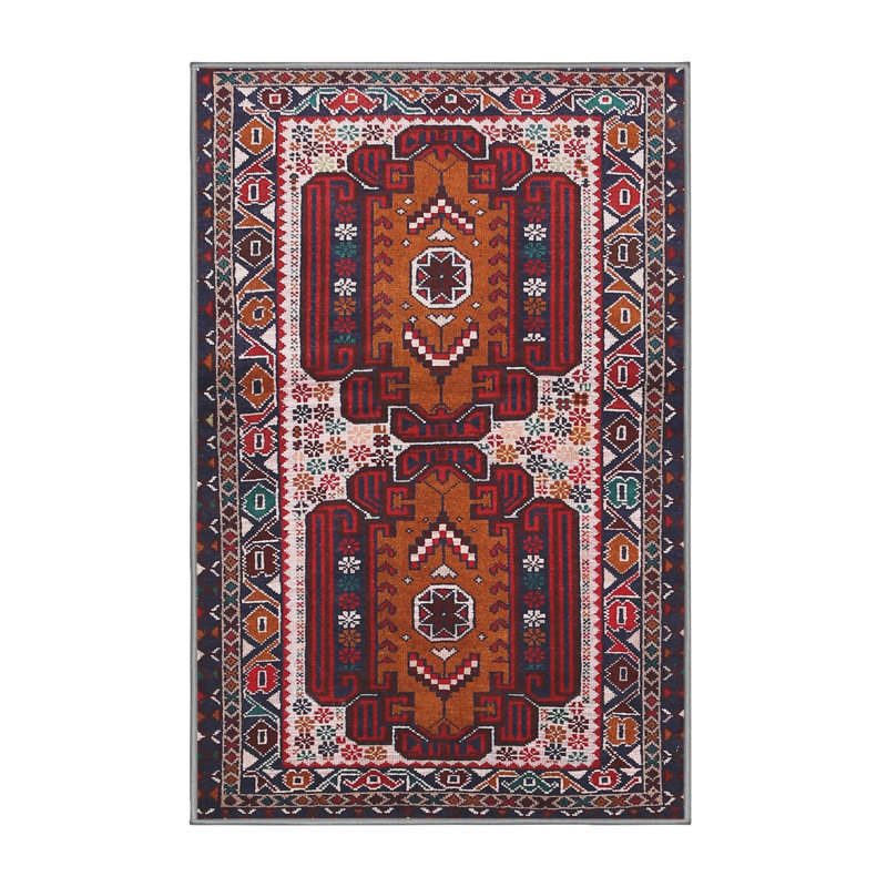 Tapis traditionnel bleu / rose clair / brun, Rectangle 4 pi x 6 pi