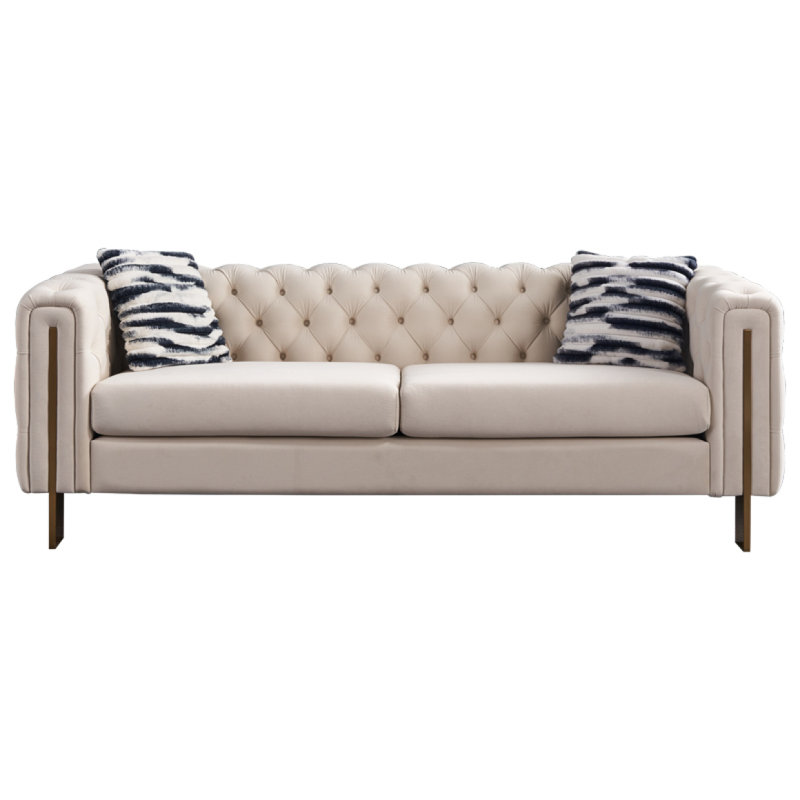 Canapé de salon Chesterfield en velours capitonné, l 84,25 po crème, Crème, crème