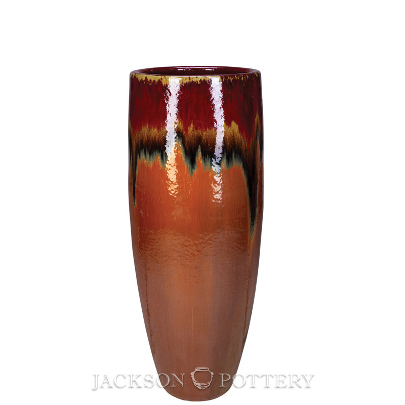 Grand vase 14 "x 38" - Rouge sur cuivre rouge, H 38 po x l 14 po x P 14 po