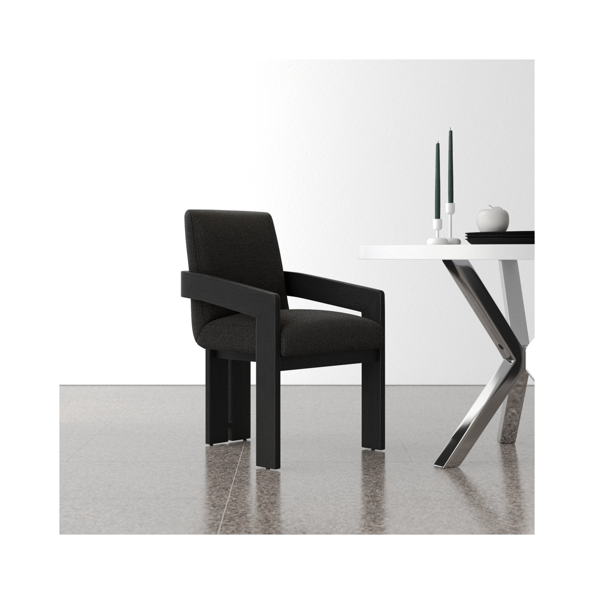 Asmund Solid Wood Upholstered Armchair, Black, Black