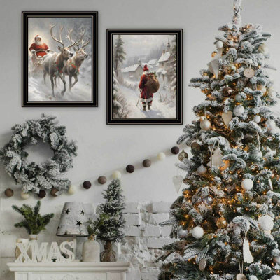 Décoration murale tendance 4U 2 pièces à la veille de Noël, impression encadrée pour salon