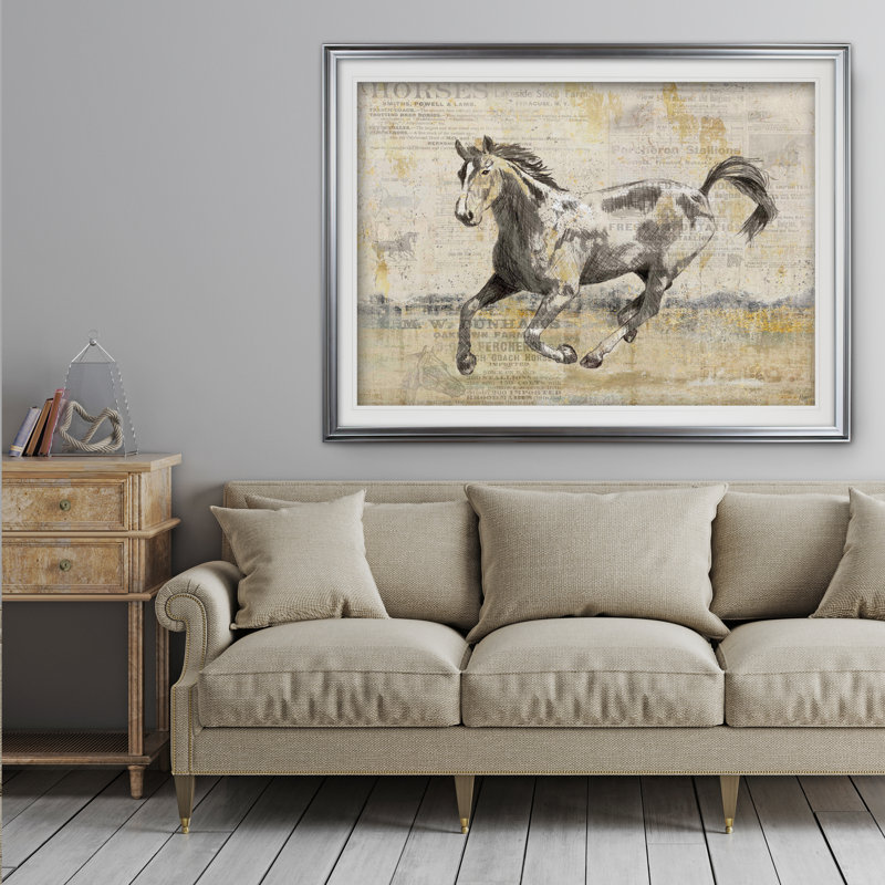 Golden Stallion II - imprimé, Cadre argenté, H 31 po x l 43 po x P 1,5 po