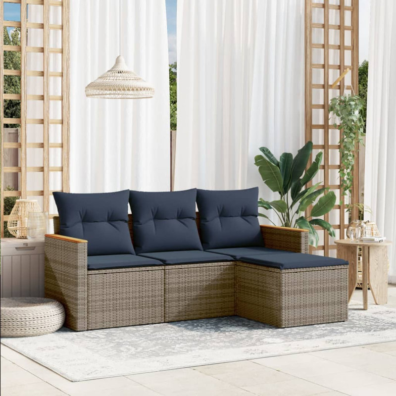 Ensemble de canapé de patio avec coussins 4 pièces Ebern Designs, Gris, Marine