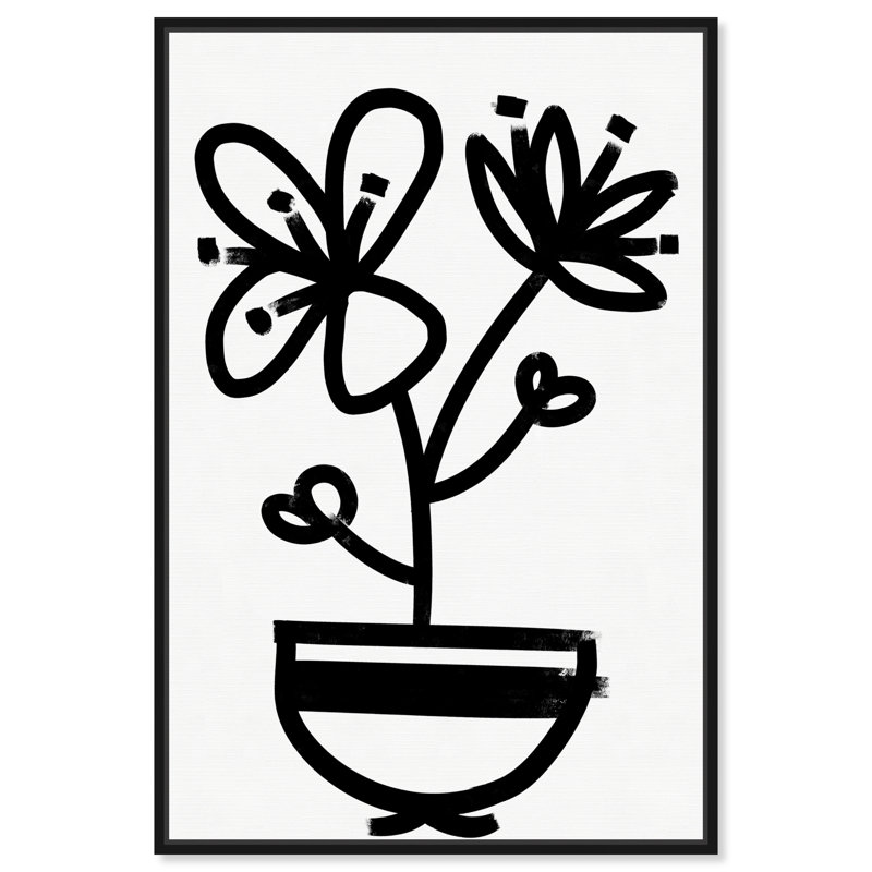 " Flowers In Bloom Floral And Botanical " Painting Print, Black Framed, 20" H x 30" W