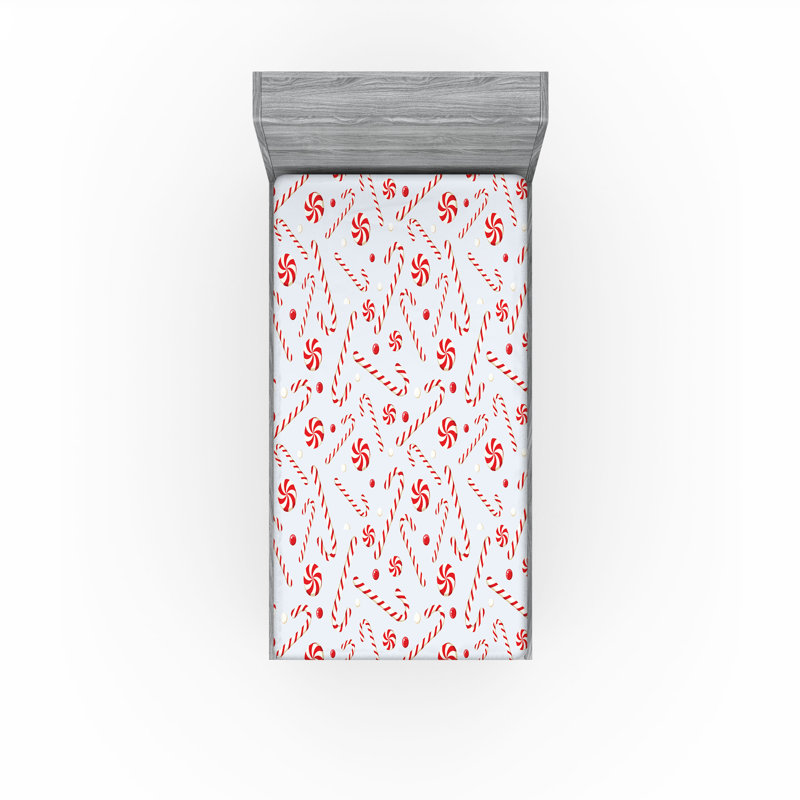 Ambesonne Candy Cane Fitted Sheet 2-Pack Holiday Food Red White Coconut, Twin Fitted Sheet