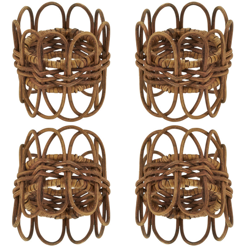 Hughie Brown Twisted Rattan Napkin Rings Set of 4