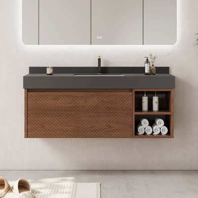 48" Modern Bathroom Cabinet with Drawers,Stone Top Wall Mounted Bathroom Vanities