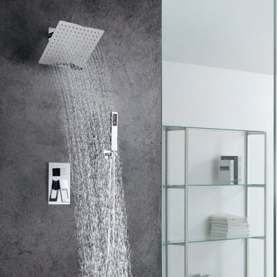 Modern Shower Faucet System with Hand Shower and Diverter,Wall Mount Shower Faucet System
