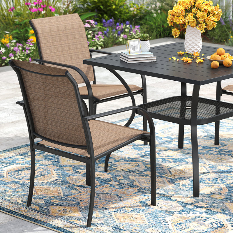 5 Pieces Patio Square Table Outdoor Dining Set, Black/Brown