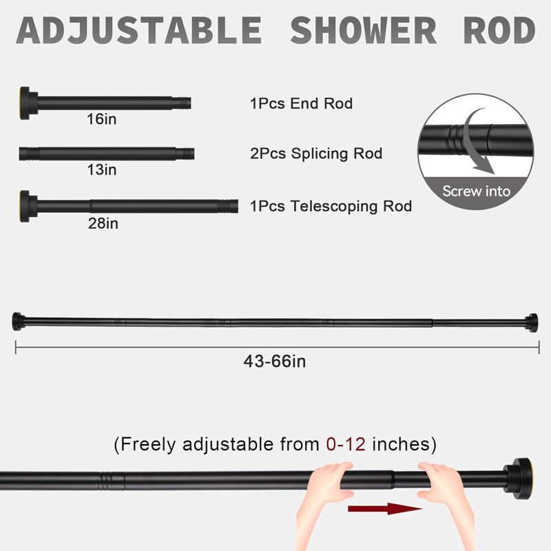 Tringle à rideau de douche à tension réglable, installation sans perceuse, tringle de salle de bain antidérapante antirouille, fabrication en acier inoxydable durable, tringle à tension multi-usage pour salle de bain et placard