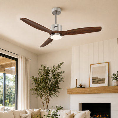 Ventilateur de plafond moderne à fixation sur tige verticale de 52 po avec trousse d'éclairage et télécommande, moteur CC 6 vitesses Vincent, pour une utilisation intérieure / extérieure couverte