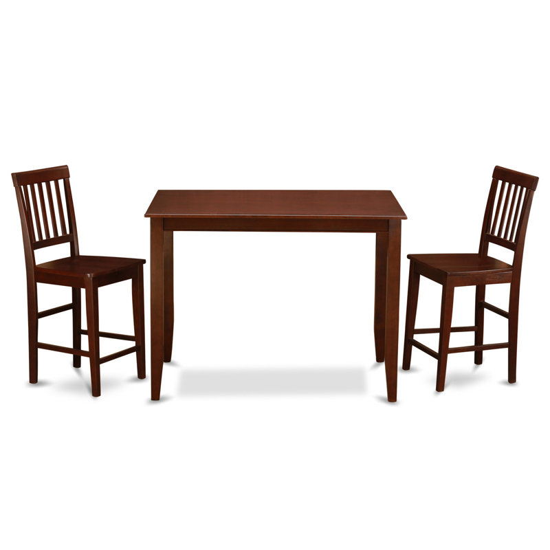 3 Piece Kitchen Counter Height Dining Table Set Contains a Rectangle Pub Table and 2 Dining Room Chairs, 30x48 Inch, Mahogany