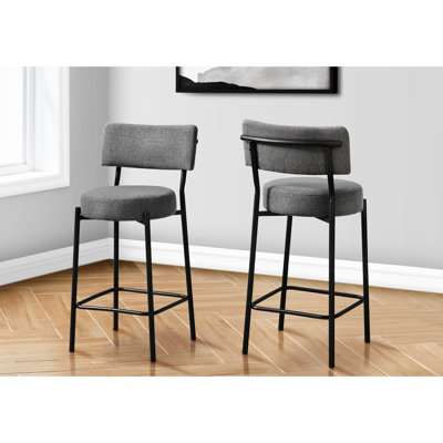 Ensemble de 2 sièges de cuisine modernes à hauteur de comptoir, revêtement en tissu gris et métal noir, siège rembourré à dossier épais et rembourré confortable, conception avec repose-pieds, 18 po L x P 37,34 po, siège