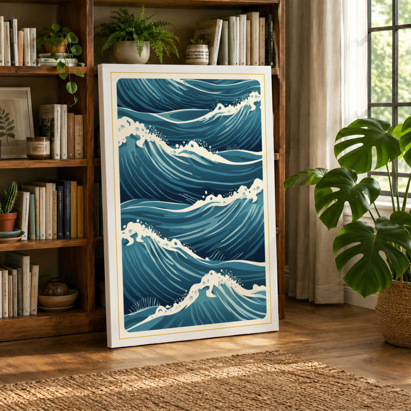 Ocean Waves Japandi - Wrapped Canvas, 24x16 - 61.0 x 40.6 cm, White Border