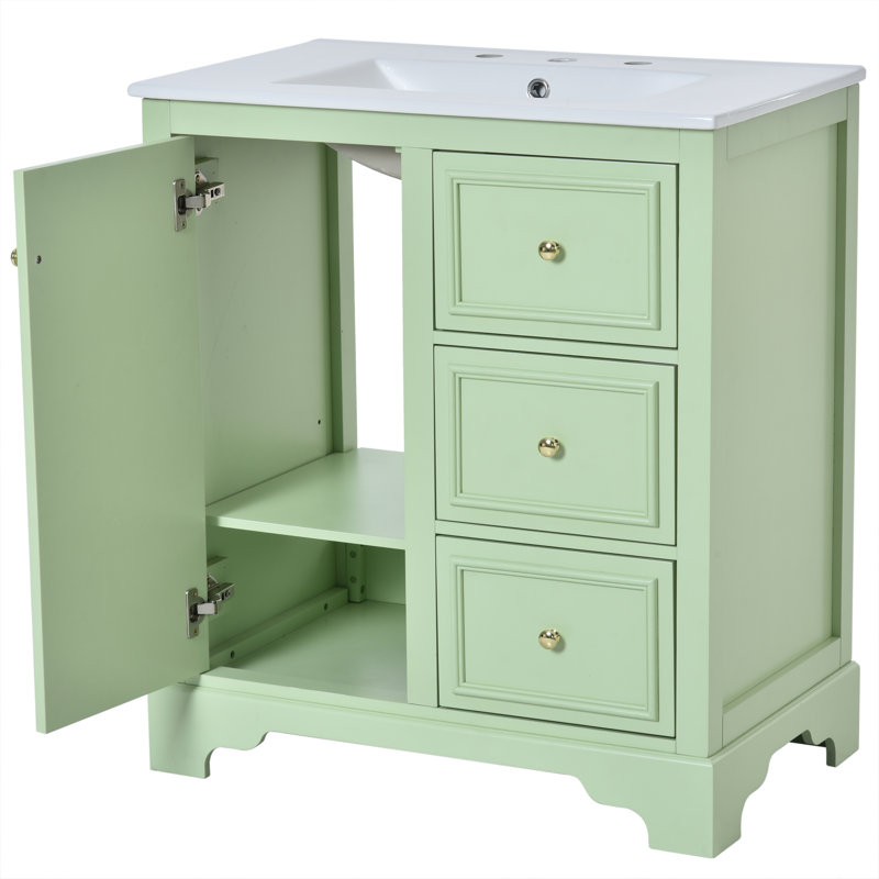 Meuble-lavabo 30 po avec comptoir en céramique, Vert