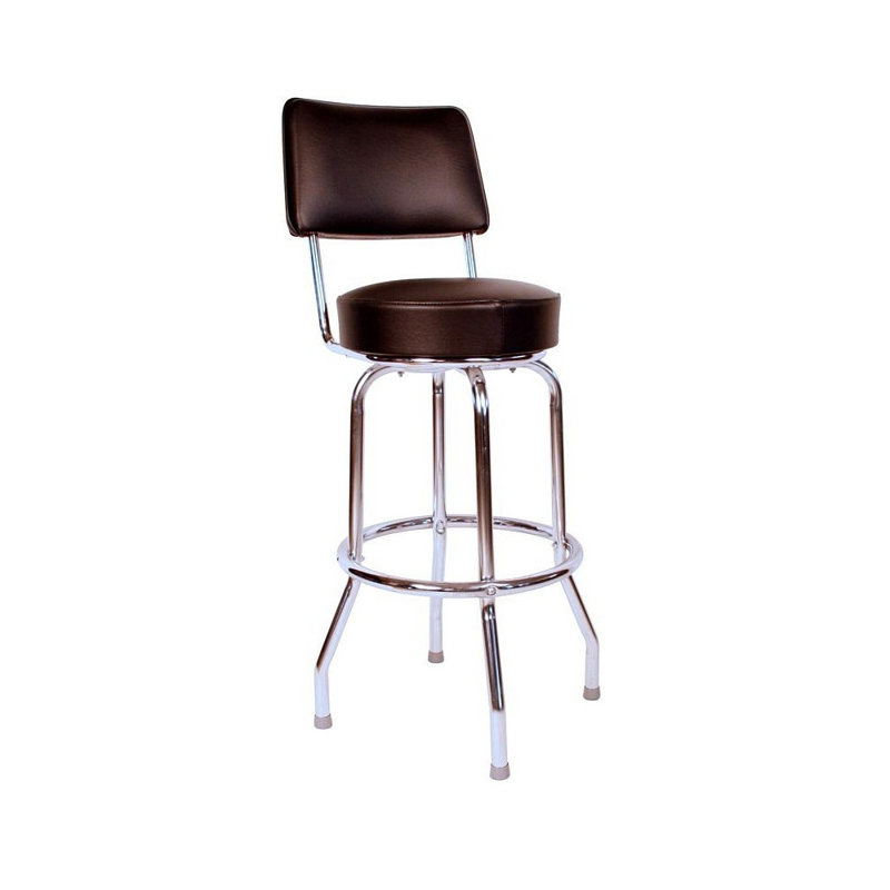 Retro Blue Upholstered Swivel Bar Stool with Metal Frame
