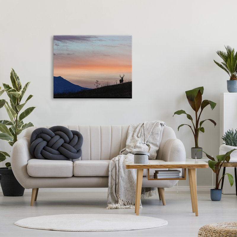 Mountain Elk Sunset Silhouette Blush Orange Skyline par - impression, Toile tendue, H 30 po x l 40 po