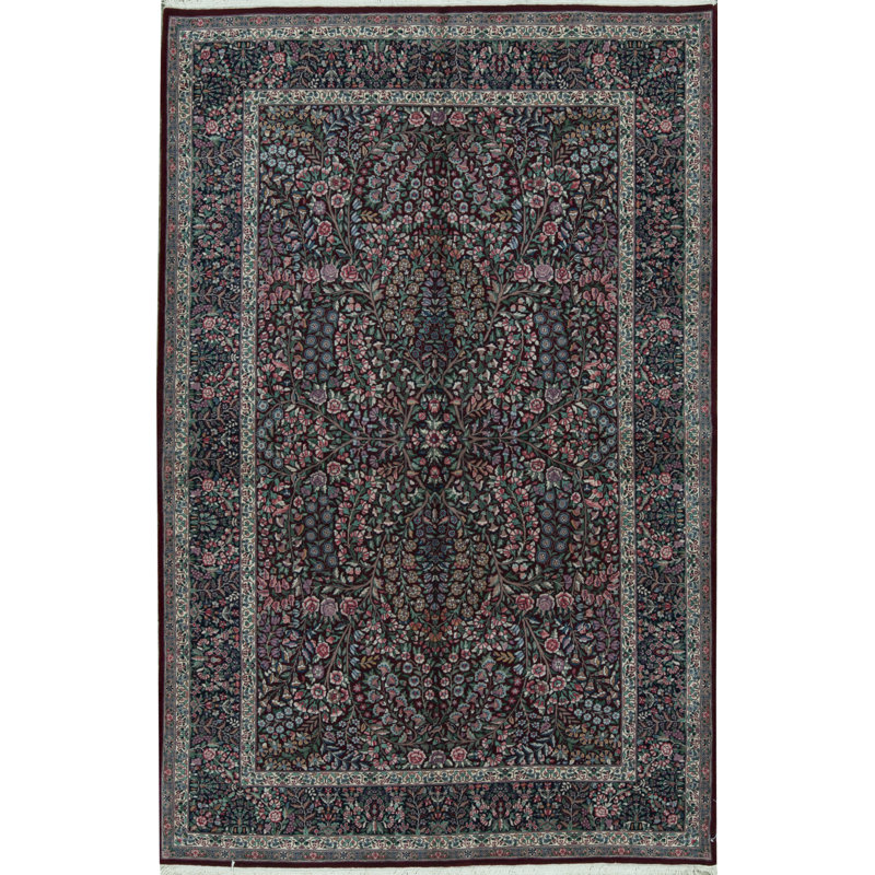 Tapis vin et bleu marine de haute qualité noué à la main