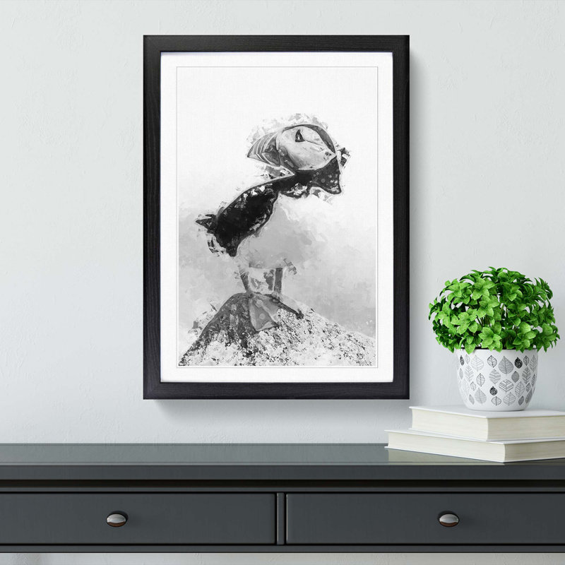 The Atlantic Puffin Bird in Abstract - Picture Frame Graphic Art Print, Black Framed, 87cm H x 62cm W x 2cm D